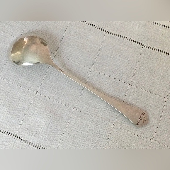 Hilde Vollers Floral Pattern w Bezel Set Garnet Silver Serving Spoon - Handmade - Picture 5 of 11